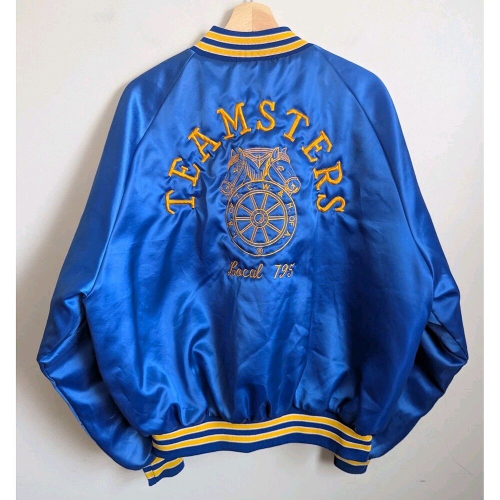 VTG Teamsters Jacket XL King Louie USA Made Satin Bomber Coat Local 795 Kansas